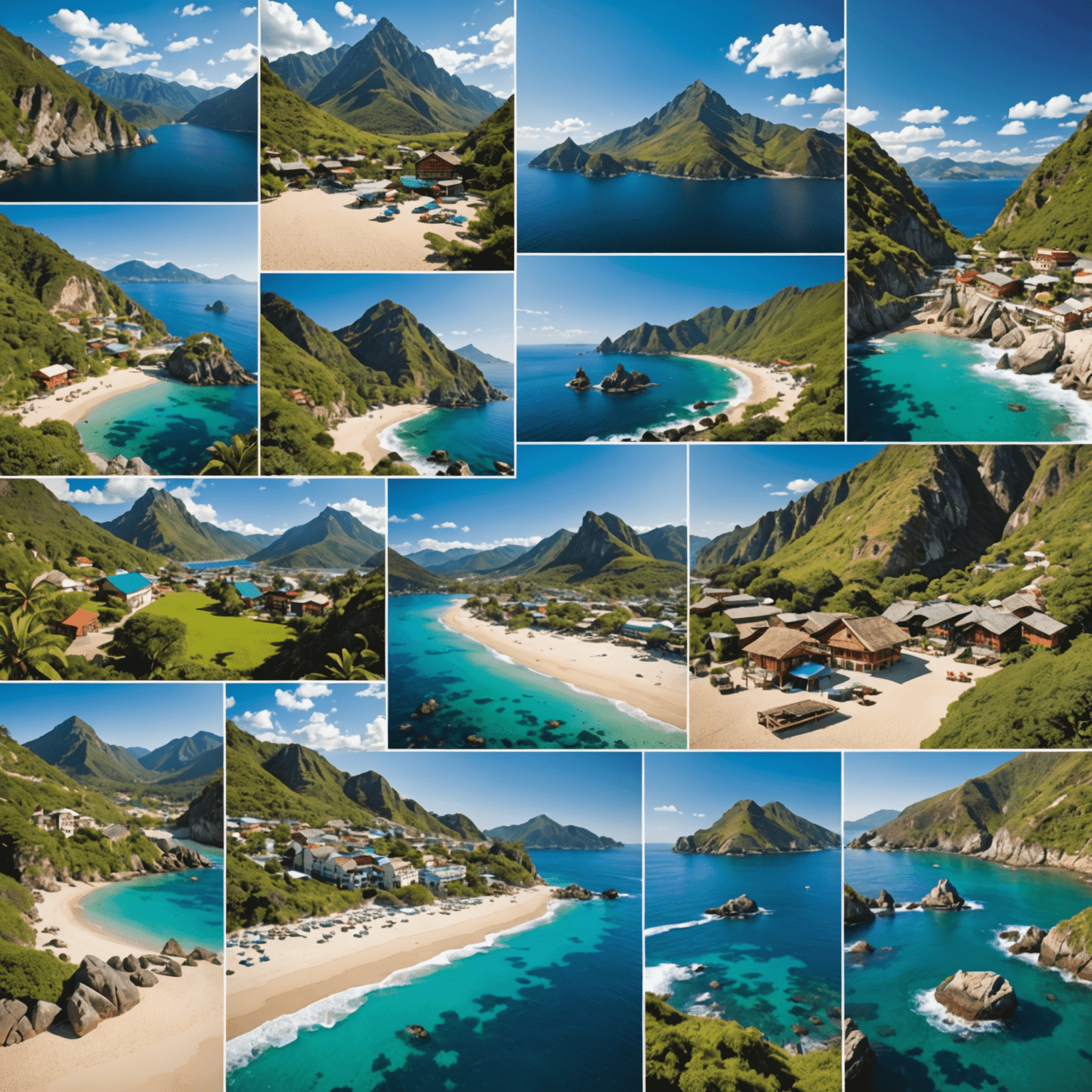 A collage of diverse travel destinations, including hidden beaches, mountain retreats, and cultural landmarks, symbolizing the variety of customized itineraries offered by Qubeltics Travel Agency