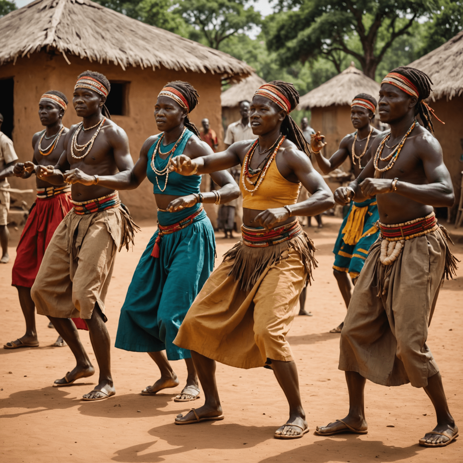 A group of travelers learning traditional dance moves from indigenous performers in Africa